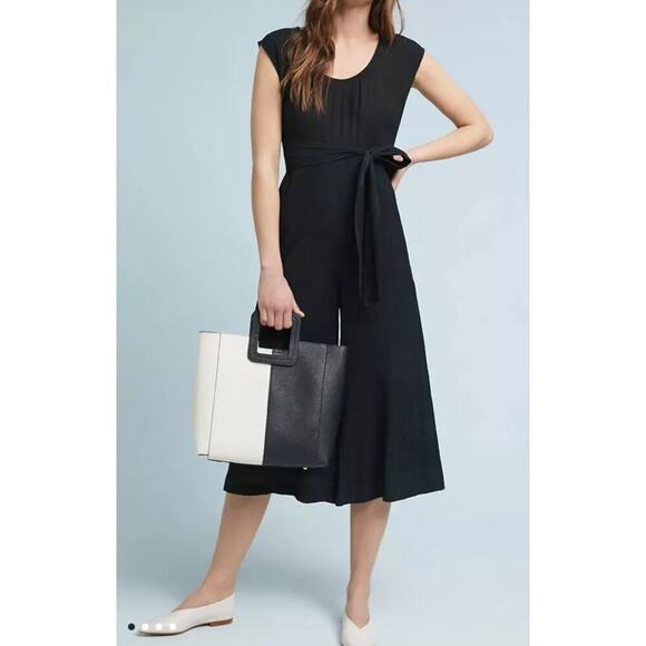 Anthropologie Abbey Tie Waist Jumpsuit Black Size 12 - Picture 1 of 7